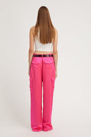 Fuchsia Silk Baggy Cargo Pants