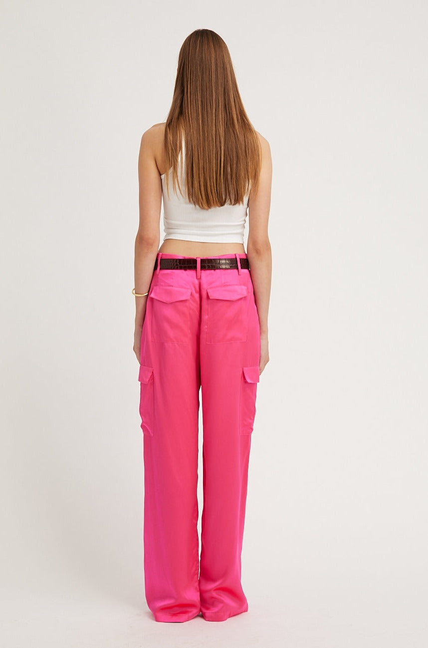 Fuchsia Silk Baggy Cargo Pants