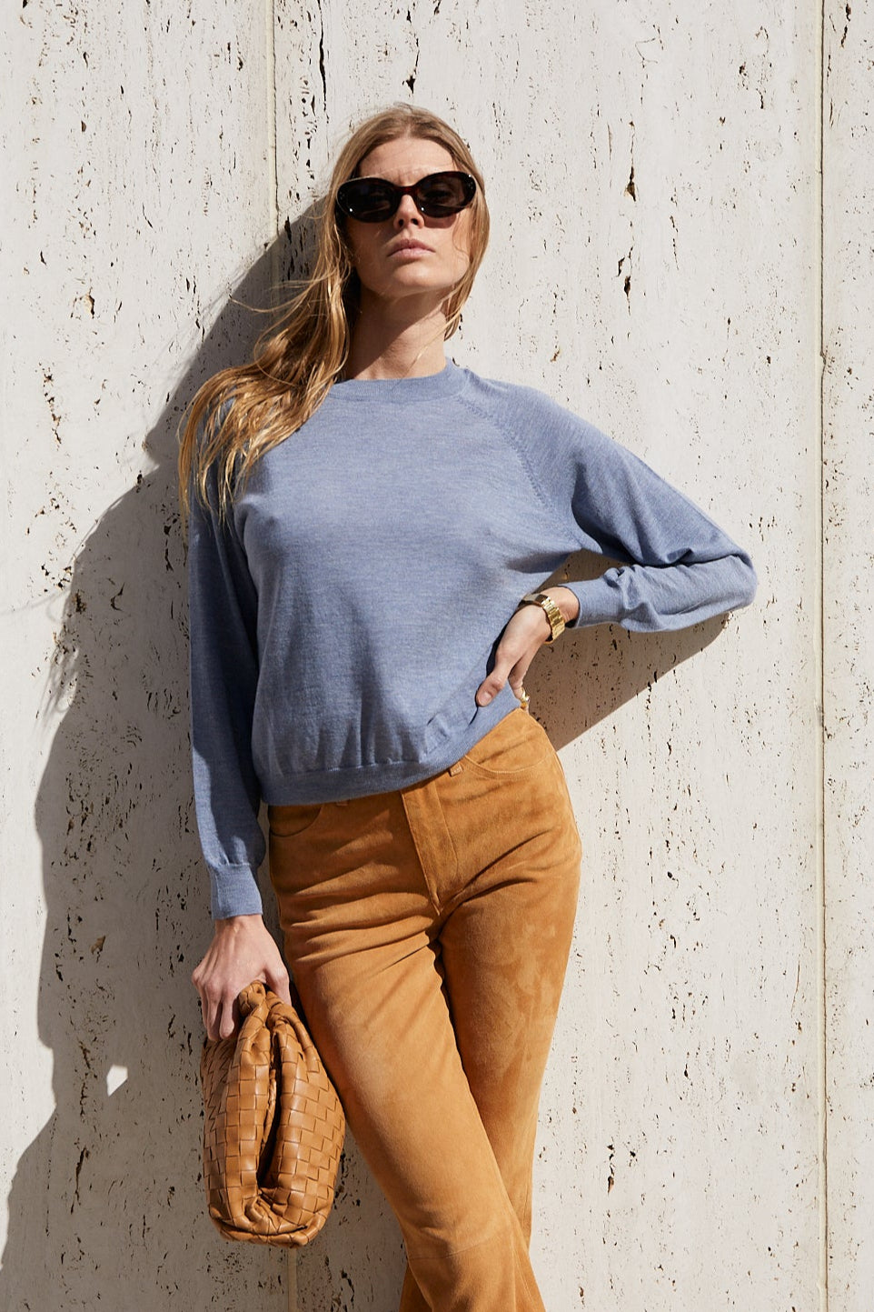 Steel Blue Cashmere Raglan Sweater