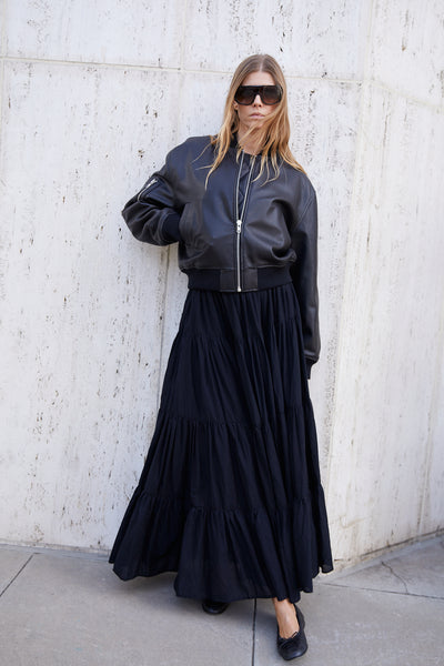 Black Voile Tiered Maxi Skirt