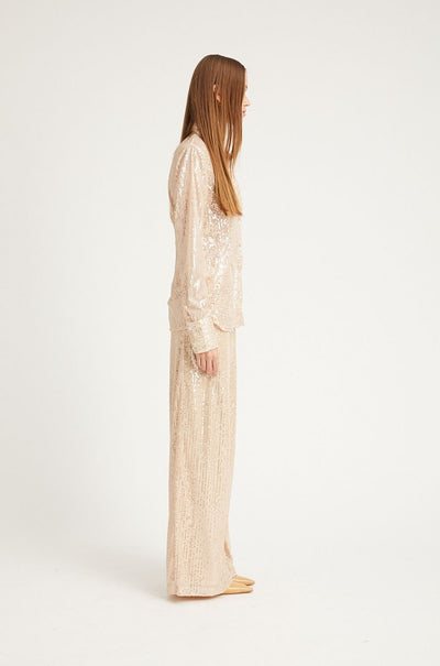 Off White Sequin Wide Leg Pants