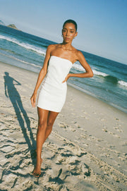 White Croc Embossed Leather Strapless Dress