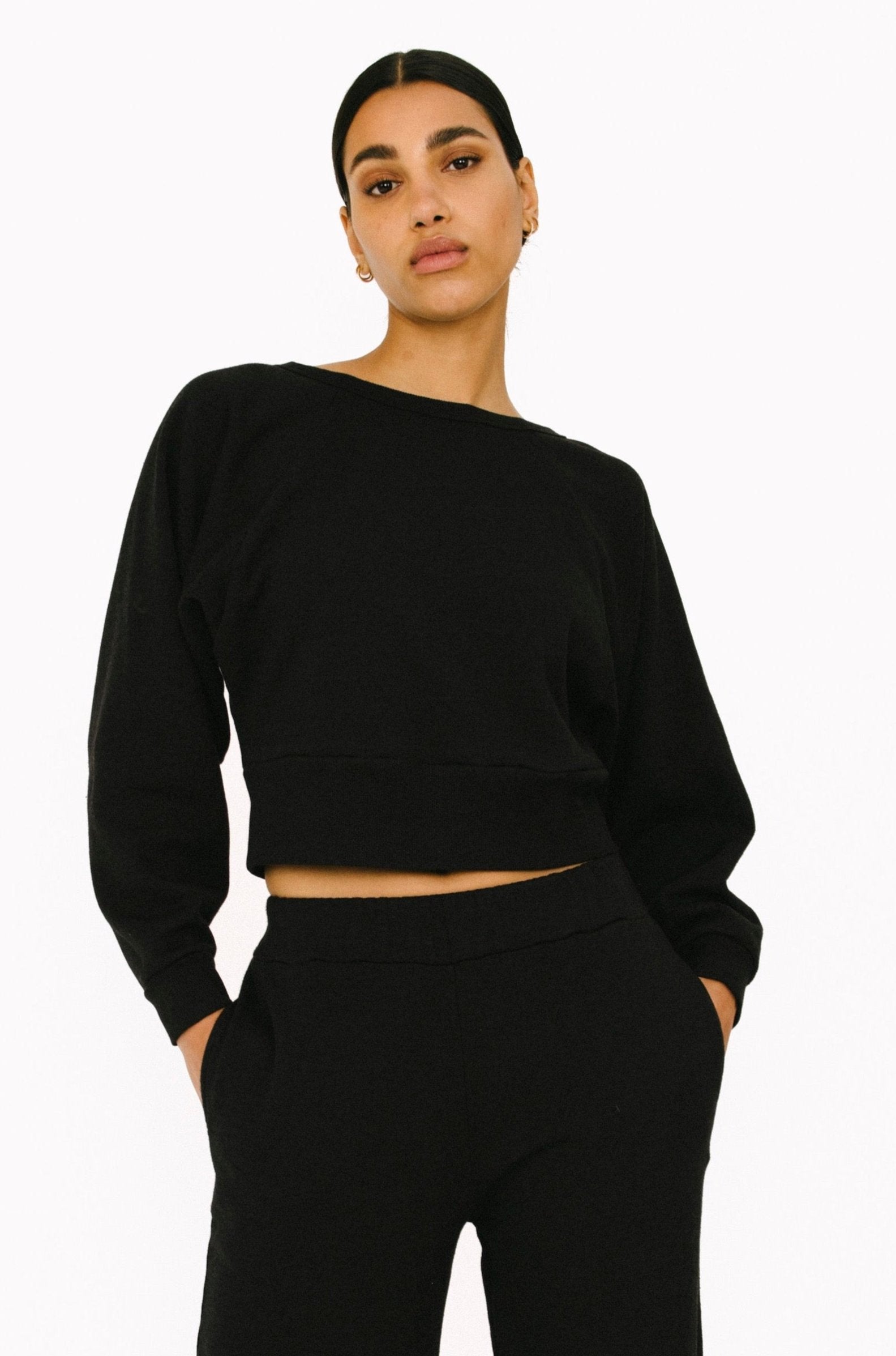 Black Cropped Dolman Sweatshirt