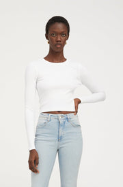 White Rib Cropped Long Sleeve Baby Tee