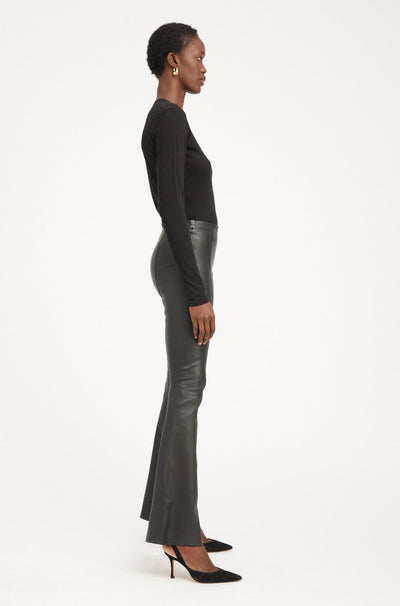 Black Leather Super Flare Pants with Princess Seams
