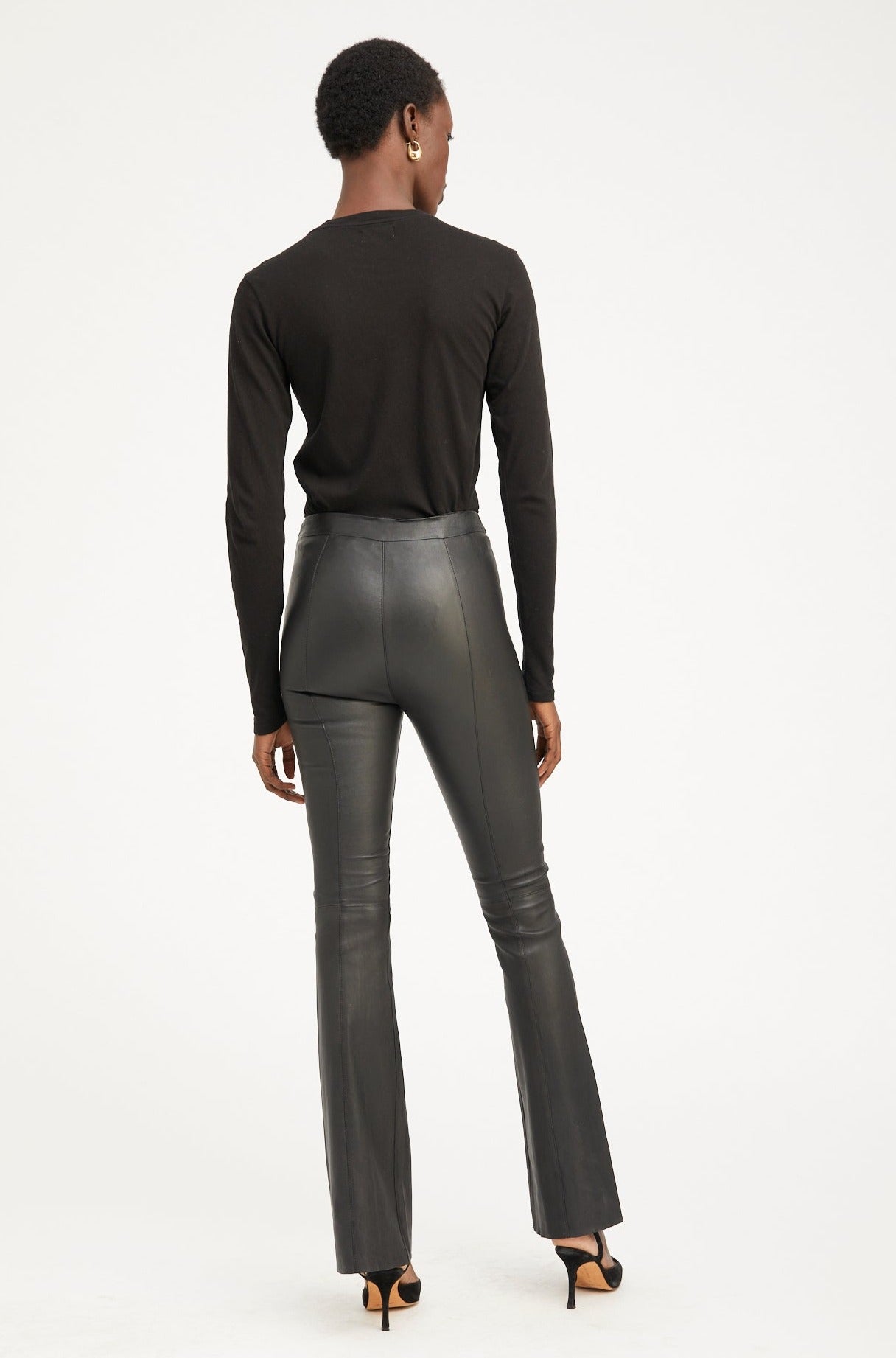 Black Leather Super Flare Pants with Princess Seams
