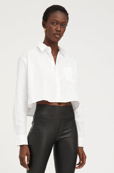 White Cropped Button Down