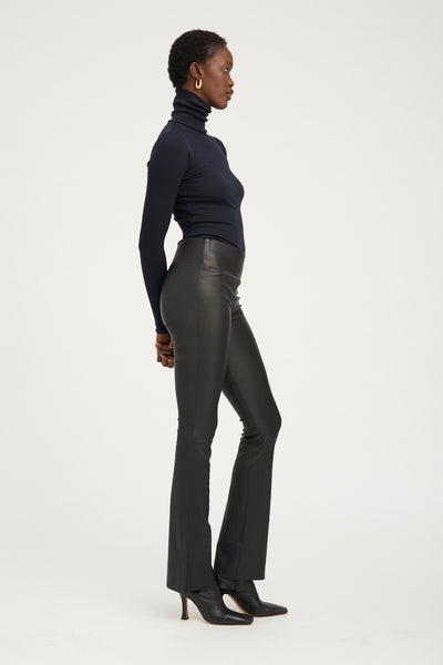 Black Leather Micro Flare Pants