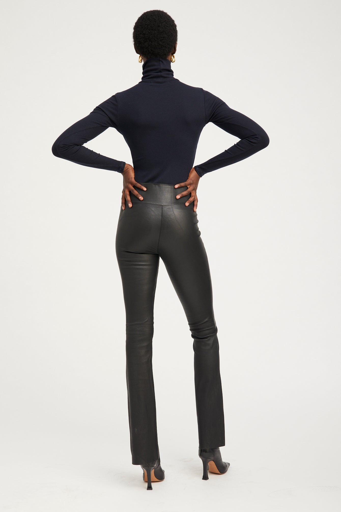 Black Leather Micro Flare