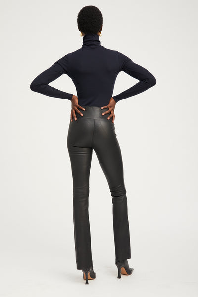 Black Leather Micro Flare