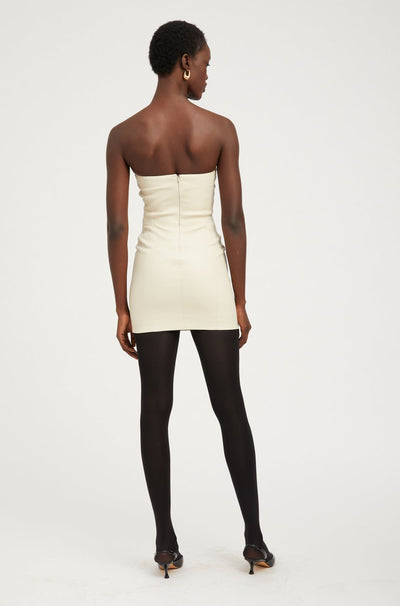 Off White Leather Strapless Dress
