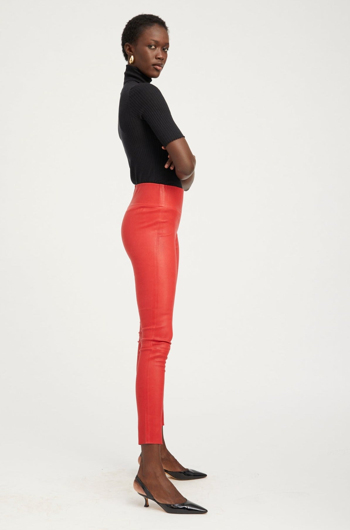 Red Leather Ankle Leggings