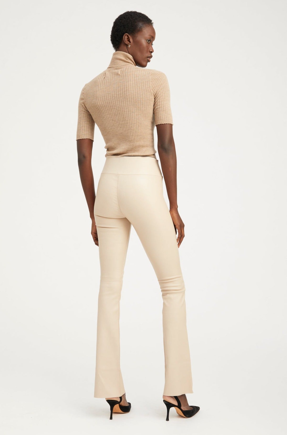 Latte Leather Micro Flare Pants