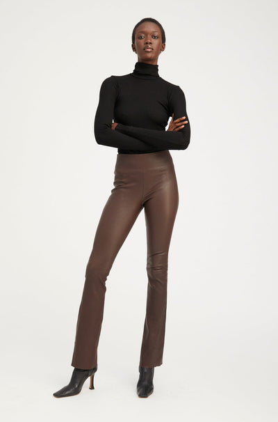 Dark Chocolate Leather Micro Flare Pants