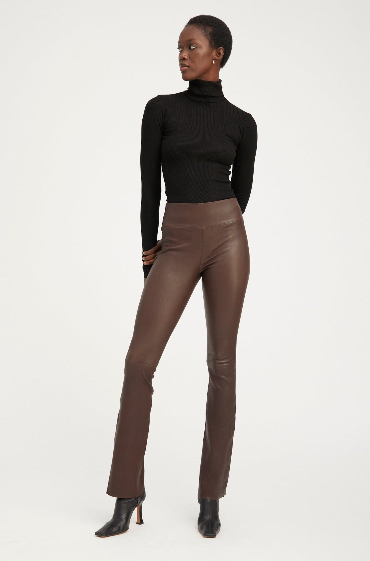Dark Chocolate Leather Micro Flare