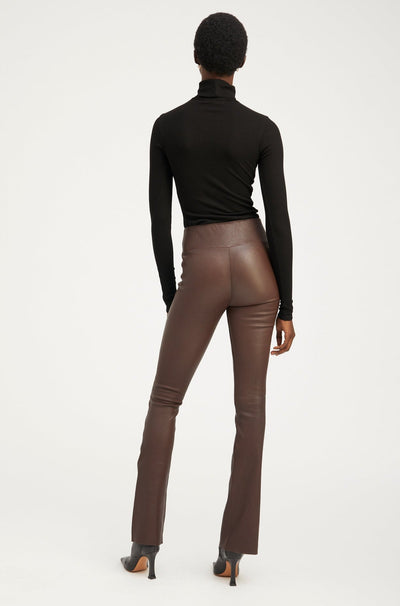 Dark Chocolate Leather Micro Flare Pants