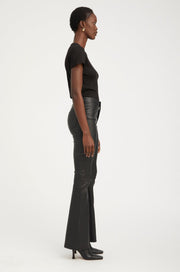 Black Leather 5 Pocket Micro Flare Pants
