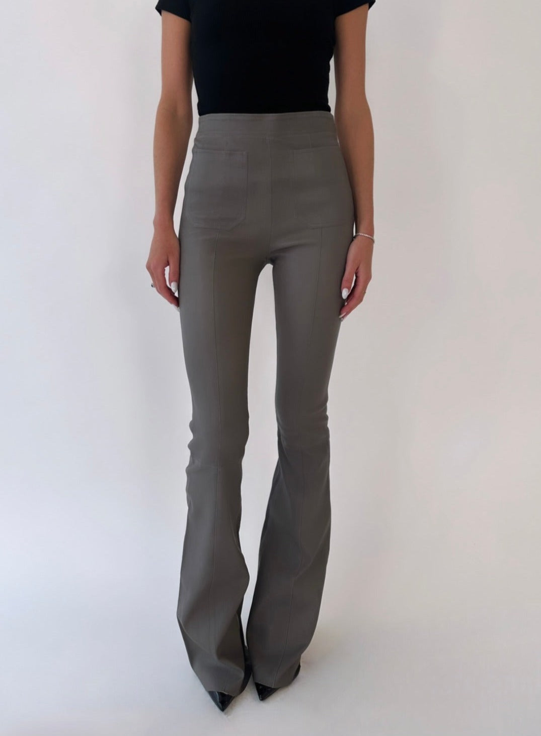 Washed Grey Patch Pocket Super Flare