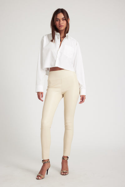 White Cropped Button Up