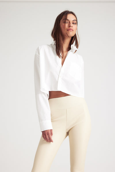 White Cropped Button Up