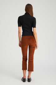 Dark Cognac Corduroy Crop Flare Pants