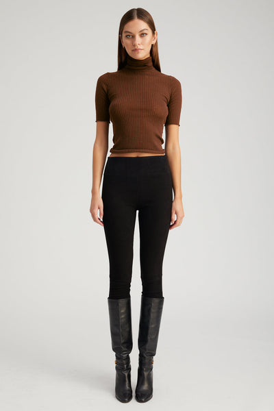 SHORT SLEEVE TURTLE NECK TOP CHOCOLATE – SPRWMN