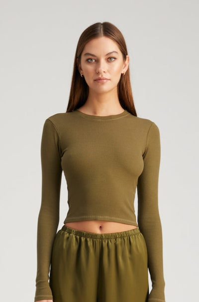 Moss Rib Cropped Long Sleeves Tee