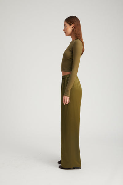 Moss Rib Cropped Long Sleeves Tee