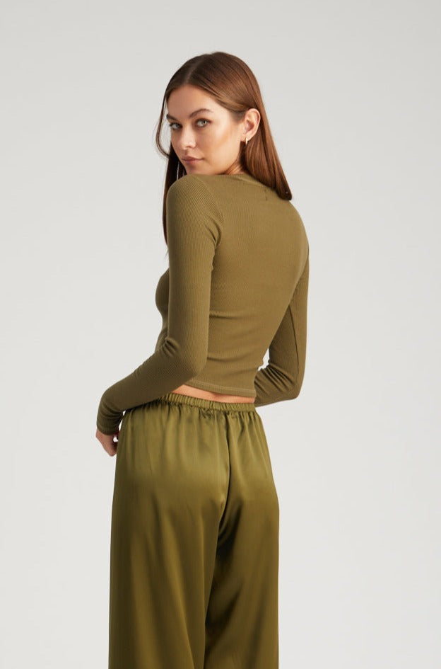 Moss Rib Cropped Long Sleeves Tee