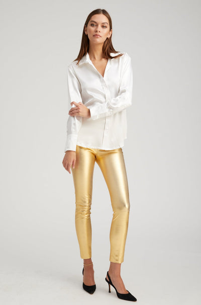 Metallic Gold Leather Ankle Leggings