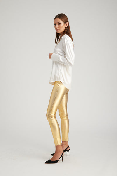 Metallic Gold Leather Ankle Leggings