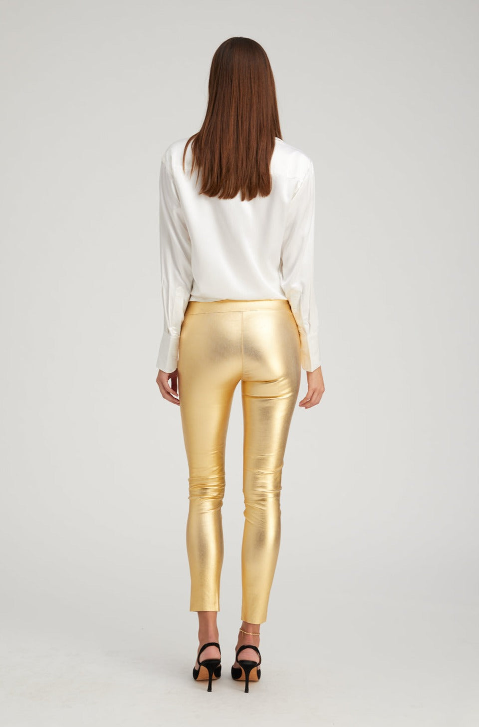 Metallic Gold Leather Ankle Leggings