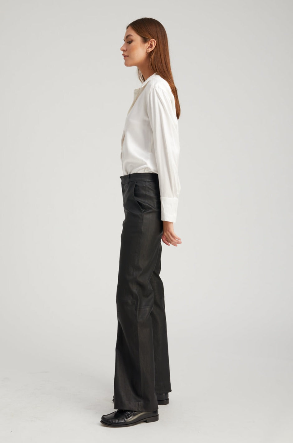 Black Leather Baggy Low Rise Trousers
