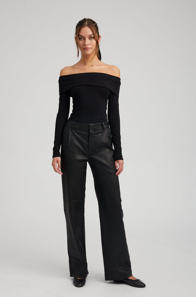 Black Leather Straight Leg Trousers