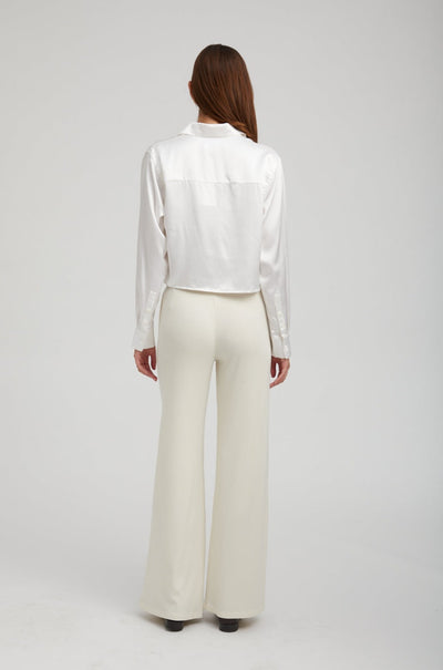Ivory Silk Cropped Button Down