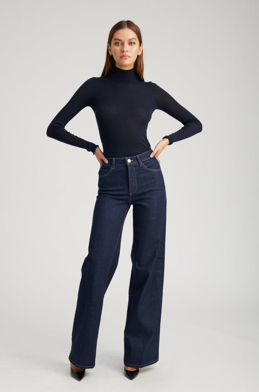 Loose Straight Flare Jeans by SPRWMN - Indigo Blue Denim
