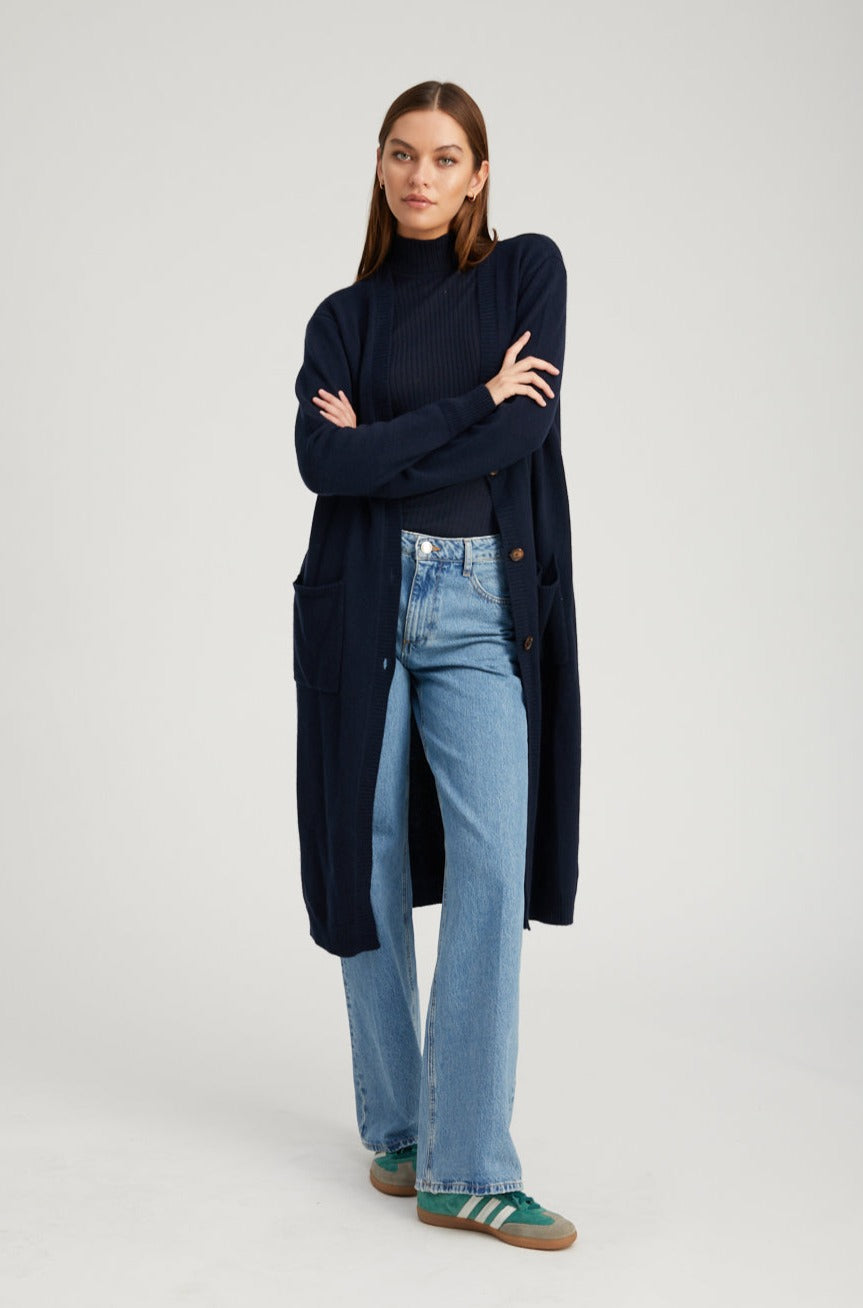 Navy Cashmere Long Cardigan