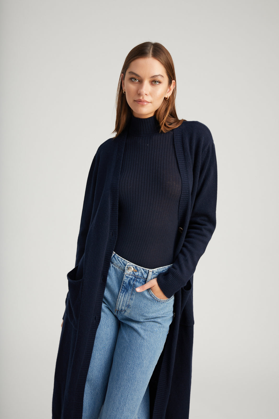 Navy Cashmere Long Cardigan