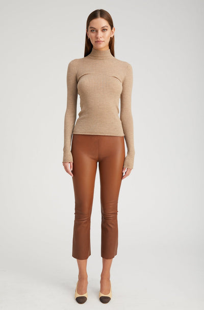Walnut Leather Crop Flare Leggings