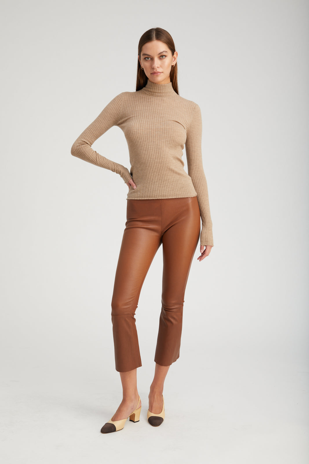 Walnut Leather Crop Flare Leggings