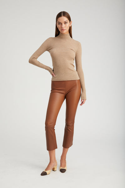 Walnut Leather Crop Flare Leggings