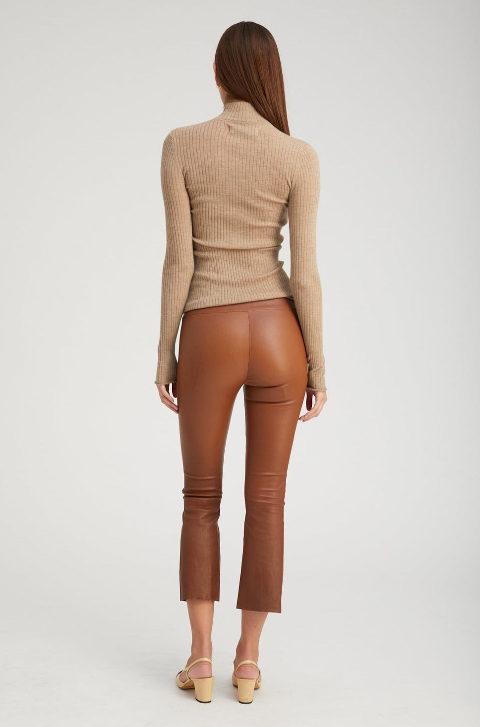 Walnut Leather Crop Flare Leggings