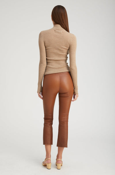 Walnut Leather Crop Flare Leggings