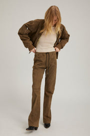 Olive Suede Straight Leg Pants
