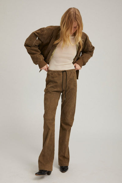 Olive Suede Straight Leg Pants