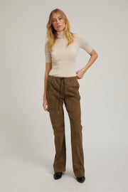Olive Suede Straight Leg Pants