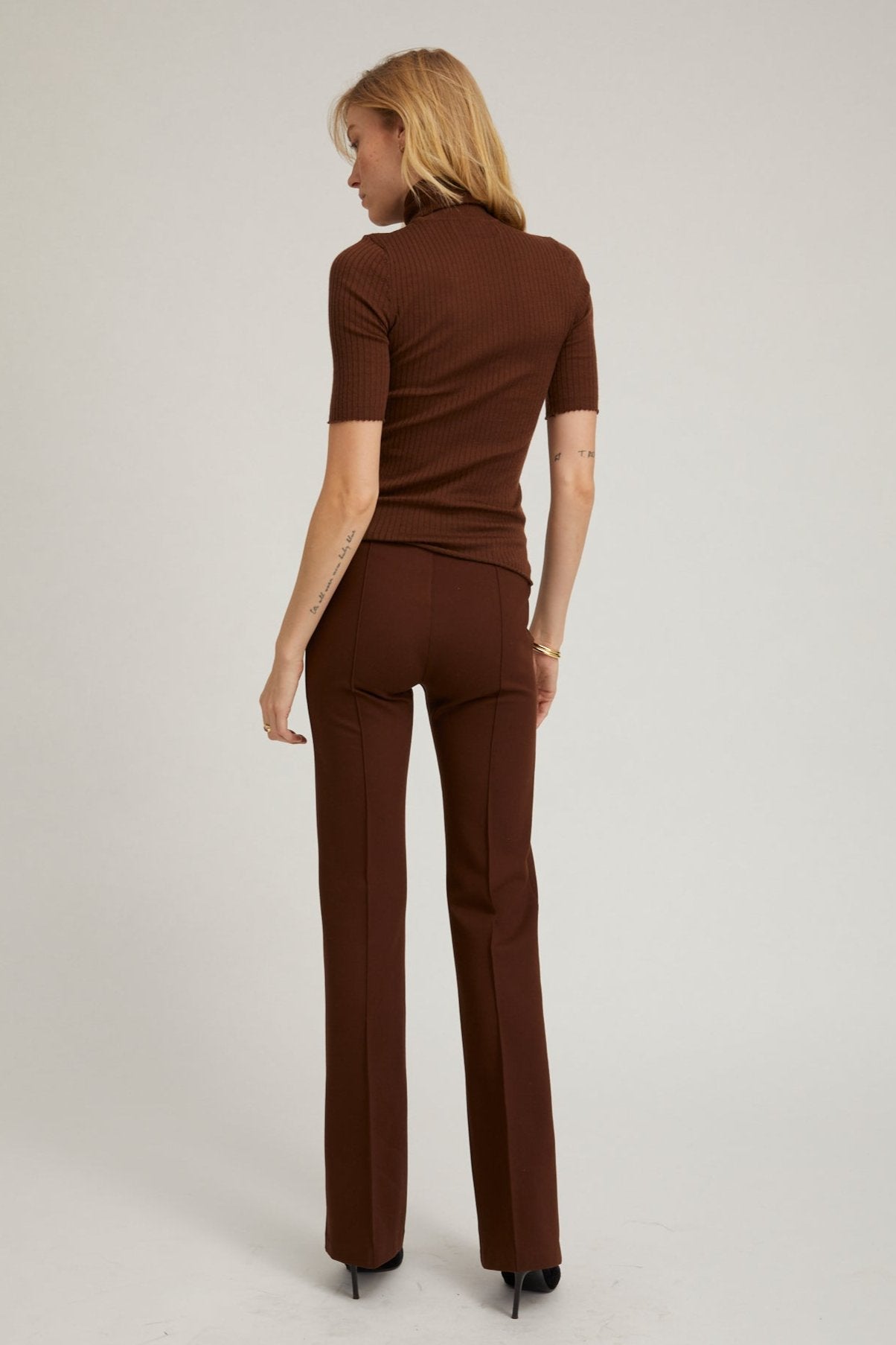 Chocolate Casanova Micro Flare Pintuck Pants