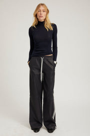 Navy Leather Baggy Athletic Pants