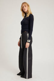 Navy Leather Baggy Athletic Pants