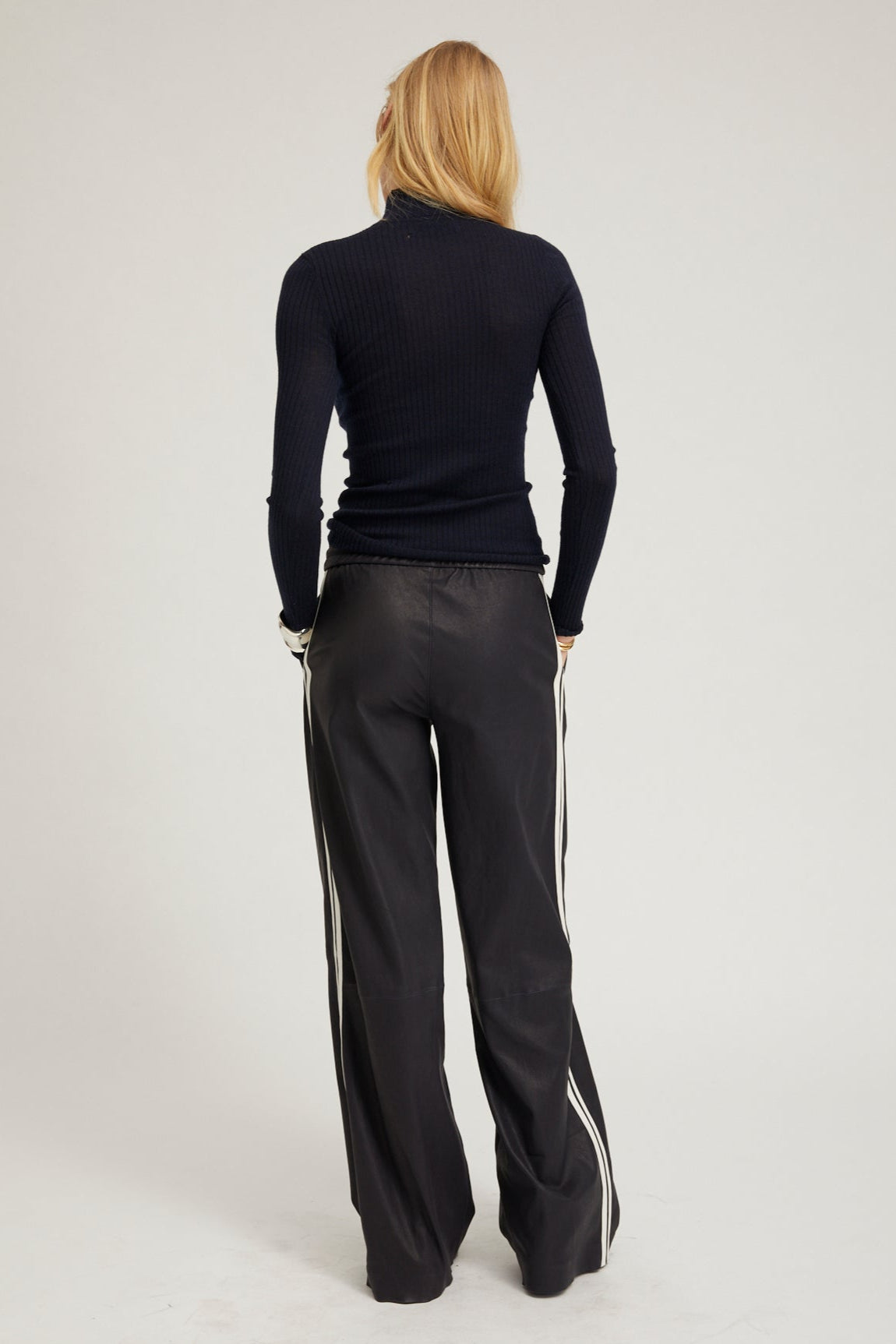 Navy Leather Baggy Athletic Pants